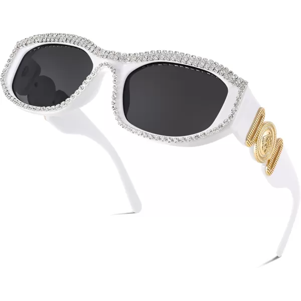 FEISEDY Rectangle Rhinestone Sunglasses for Women Men Bling Jeweled Retro Square Sunglasses 90s Vintage Shades B0091WhiteRhinestone