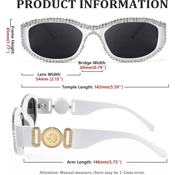 FEISEDY Rectangle Rhinestone Sunglasses for Women Men Bling Jeweled Retro Square Sunglasses 90s Vintage Shades B0091WhiteRhinestone