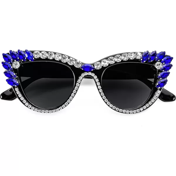 FEISEDY Retro Cat Eye Women Sunglasses Crystal Rhinestone Sparkling Bejewelled Vintage Sunnies B4075Blue
