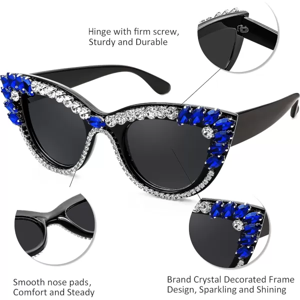FEISEDY Retro Cat Eye Women Sunglasses Crystal Rhinestone Sparkling Bejewelled Vintage Sunnies B4075Blue