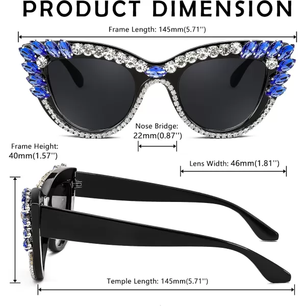 FEISEDY Retro Cat Eye Women Sunglasses Crystal Rhinestone Sparkling Bejewelled Vintage Sunnies B4075Blue