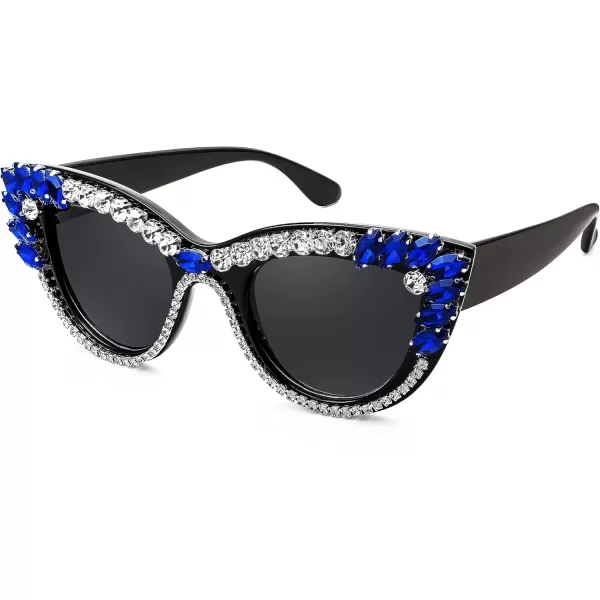 FEISEDY Retro Cat Eye Women Sunglasses Crystal Rhinestone Sparkling Bejewelled Vintage Sunnies B4075Blue