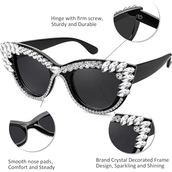 FEISEDY Retro Cat Eye Women Sunglasses Crystal Rhinestone Sparkling Bejewelled Vintage Sunnies B4075Clear White