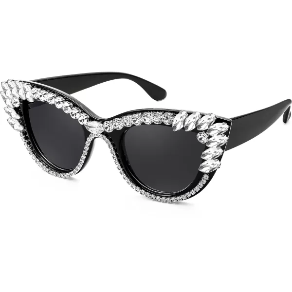 FEISEDY Retro Cat Eye Women Sunglasses Crystal Rhinestone Sparkling Bejewelled Vintage Sunnies B4075Clear White