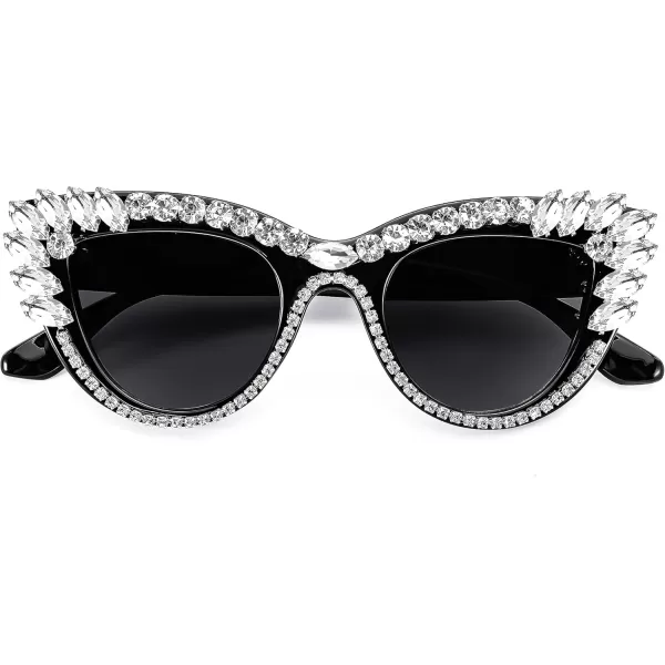 FEISEDY Retro Cat Eye Women Sunglasses Crystal Rhinestone Sparkling Bejewelled Vintage Sunnies B4075Clear White