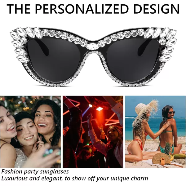 FEISEDY Retro Cat Eye Women Sunglasses Crystal Rhinestone Sparkling Bejewelled Vintage Sunnies B4075Clear White
