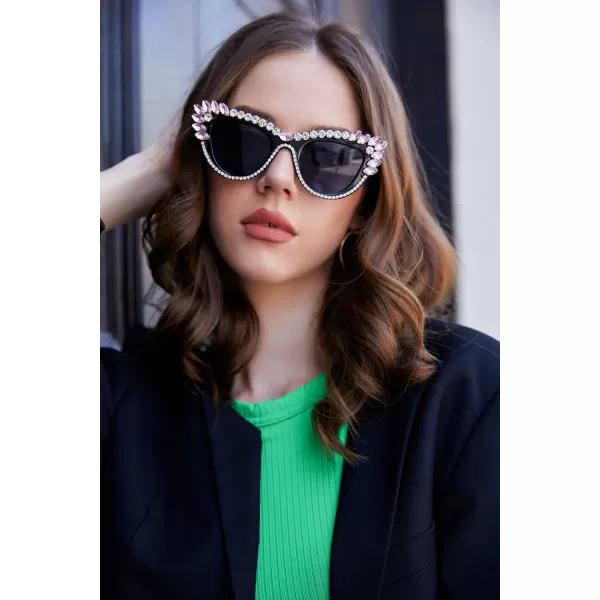FEISEDY Retro Cat Eye Women Sunglasses Crystal Rhinestone Sparkling Bejewelled Vintage Sunnies B4075Pink