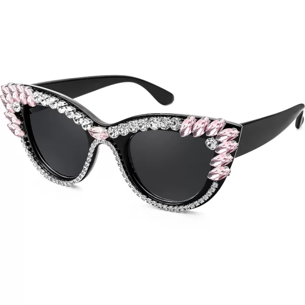 FEISEDY Retro Cat Eye Women Sunglasses Crystal Rhinestone Sparkling Bejewelled Vintage Sunnies B4075Pink