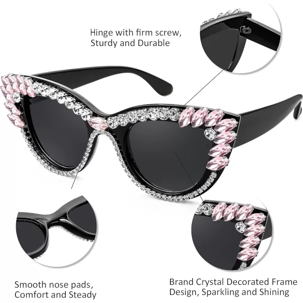 FEISEDY Retro Cat Eye Women Sunglasses Crystal Rhinestone Sparkling Bejewelled Vintage Sunnies B4075Pink