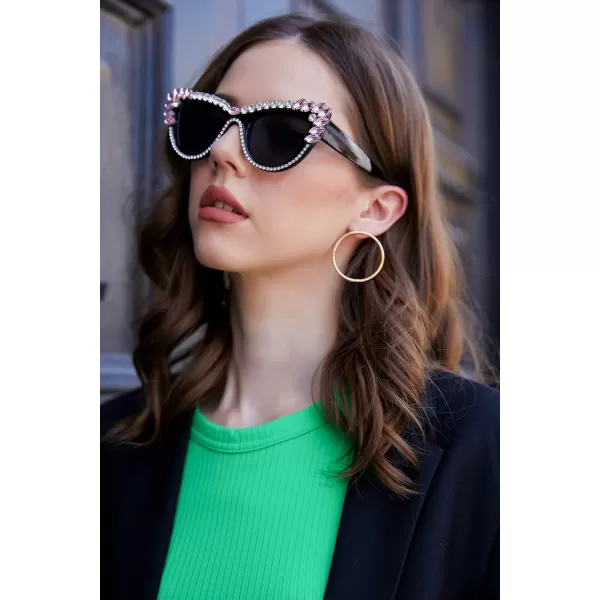 FEISEDY Retro Cat Eye Women Sunglasses Crystal Rhinestone Sparkling Bejewelled Vintage Sunnies B4075Pink