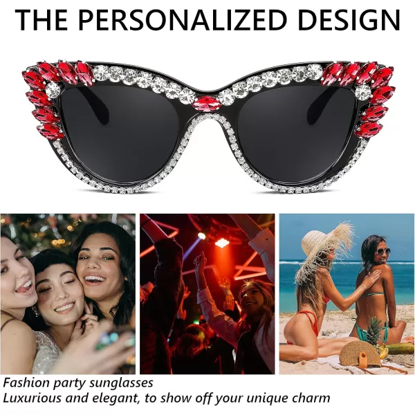 FEISEDY Retro Cat Eye Women Sunglasses Crystal Rhinestone Sparkling Bejewelled Vintage Sunnies B4075Red