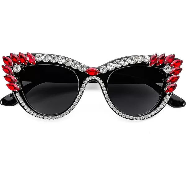 FEISEDY Retro Cat Eye Women Sunglasses Crystal Rhinestone Sparkling Bejewelled Vintage Sunnies B4075Red