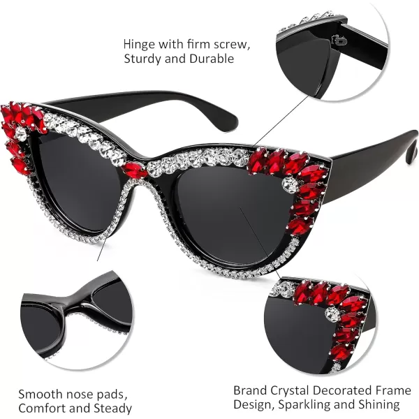 FEISEDY Retro Cat Eye Women Sunglasses Crystal Rhinestone Sparkling Bejewelled Vintage Sunnies B4075Red