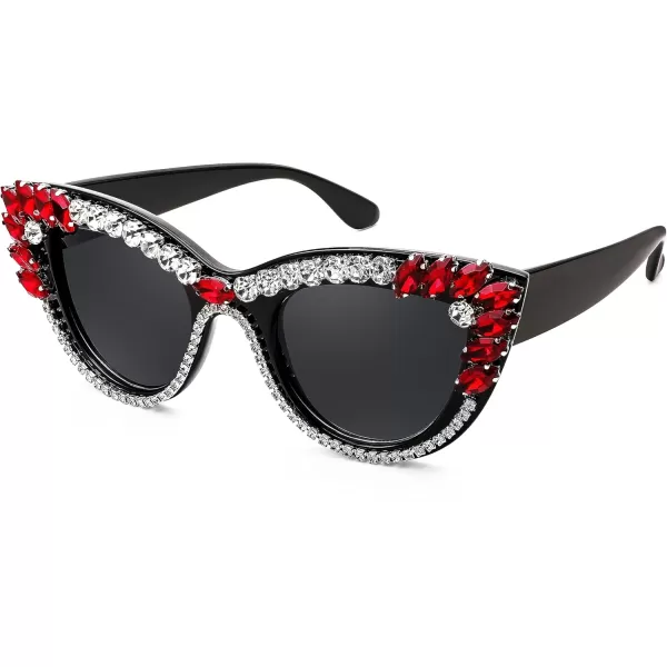 FEISEDY Retro Cat Eye Women Sunglasses Crystal Rhinestone Sparkling Bejewelled Vintage Sunnies B4075Red