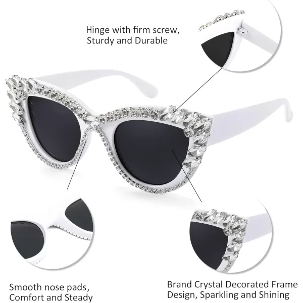 FEISEDY Retro Cat Eye Women Sunglasses Crystal Rhinestone Sparkling Bejewelled Vintage Sunnies B4075White
