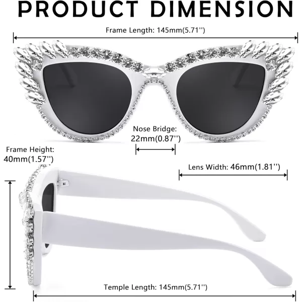 FEISEDY Retro Cat Eye Women Sunglasses Crystal Rhinestone Sparkling Bejewelled Vintage Sunnies B4075White