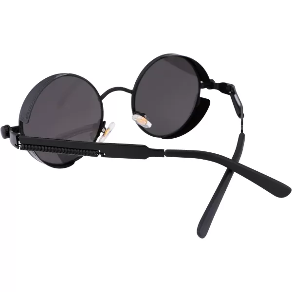 FEISEDY Retro Gothic Steampunk Sunglasses Round Metal Frame Punk Circle Inspired Shade Men B1857BlackGrey