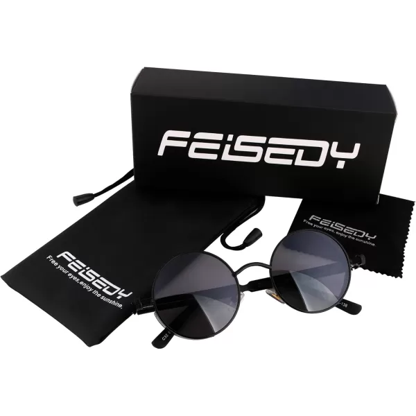 FEISEDY Retro Gothic Steampunk Sunglasses Round Metal Frame Punk Circle Inspired Shade Men B1857BlackGrey