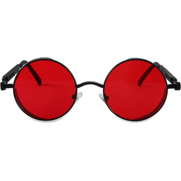 FEISEDY Retro Gothic Steampunk Sunglasses Round Metal Frame Punk Circle Inspired Shade Men B1857BlackRed