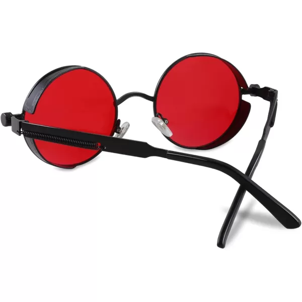 FEISEDY Retro Gothic Steampunk Sunglasses Round Metal Frame Punk Circle Inspired Shade Men B1857BlackRed