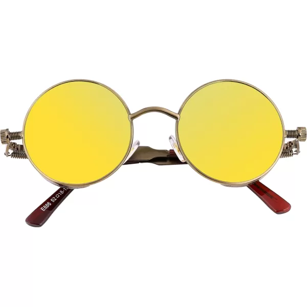 FEISEDY Retro Gothic Steampunk Sunglasses Round Metal Frame Punk Circle Inspired Shade Men B1857BronzeGoldgreen