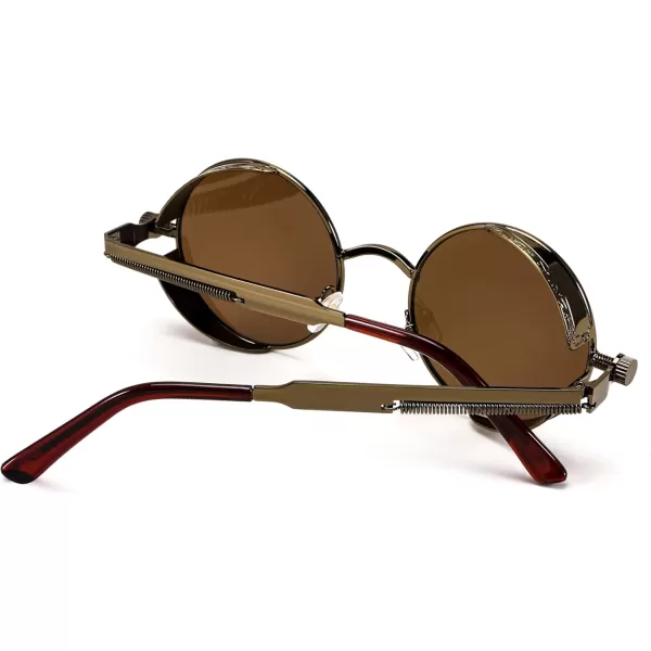 FEISEDY Retro Gothic Steampunk Sunglasses Round Metal Frame Punk Circle Inspired Shade Men B1857BronzeTea
