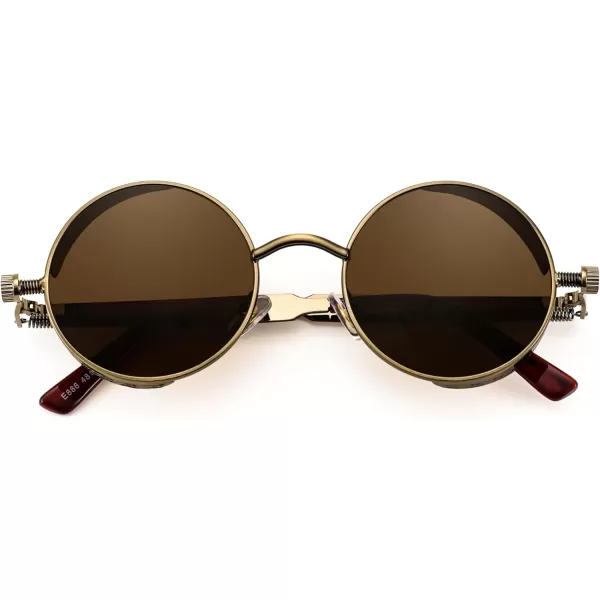 FEISEDY Retro Gothic Steampunk Sunglasses Round Metal Frame Punk Circle Inspired Shade Men B1857BronzeTea