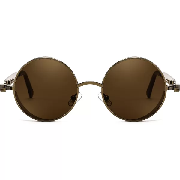 FEISEDY Retro Gothic Steampunk Sunglasses Round Metal Frame Punk Circle Inspired Shade Men B1857BronzeTea