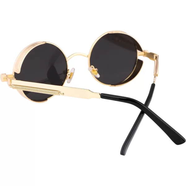 FEISEDY Retro Gothic Steampunk Sunglasses Round Metal Frame Punk Circle Inspired Shade Men B1857GoldGrey