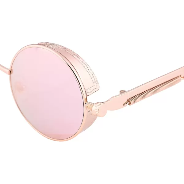 FEISEDY Retro Gothic Steampunk Sunglasses Round Metal Frame Punk Circle Inspired Shade Men B1857GoldPink