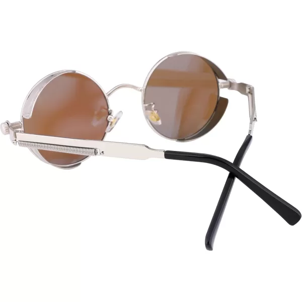FEISEDY Retro Gothic Steampunk Sunglasses Round Metal Frame Punk Circle Inspired Shade Men B1857GoldPink