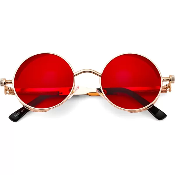 FEISEDY Retro Gothic Steampunk Sunglasses Round Metal Frame Punk Circle Inspired Shade Men B1857GoldRed