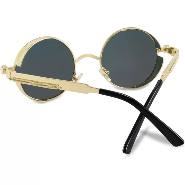 FEISEDY Retro Gothic Steampunk Sunglasses Round Metal Frame Punk Circle Inspired Shade Men B1857GoldRed Mirrored