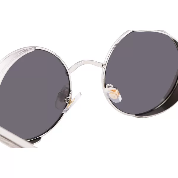 FEISEDY Retro Gothic Steampunk Sunglasses Round Metal Frame Punk Circle Inspired Shade Men B1857SilverBlue