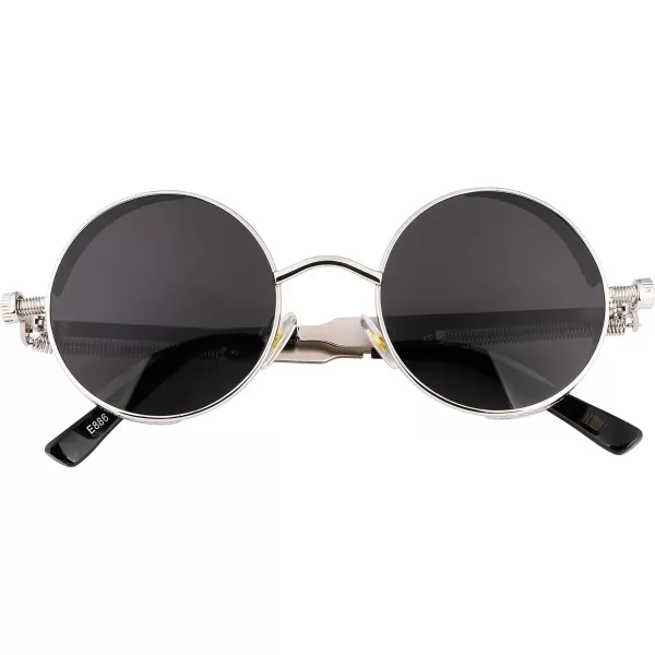 FEISEDY Retro Gothic Steampunk Sunglasses Round Metal Frame Punk Circle Inspired Shade Men B1857SilverGrey