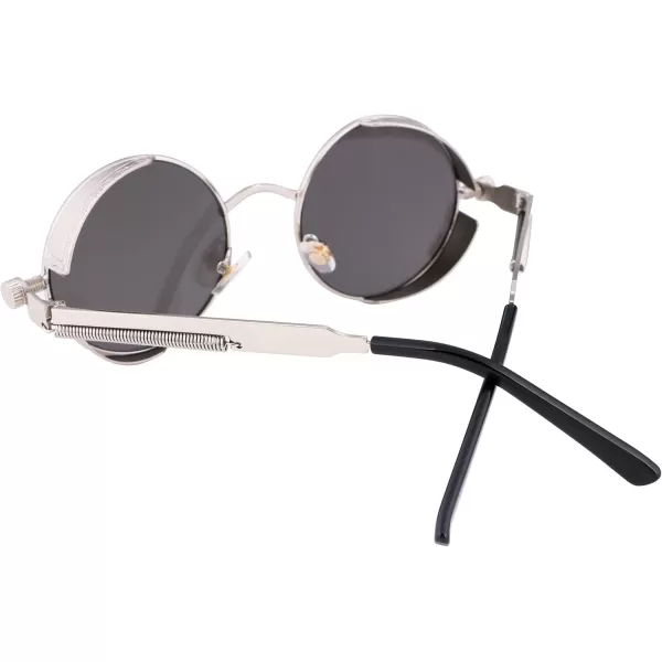 FEISEDY Retro Gothic Steampunk Sunglasses Round Metal Frame Punk Circle Inspired Shade Men B1857SilverSilver