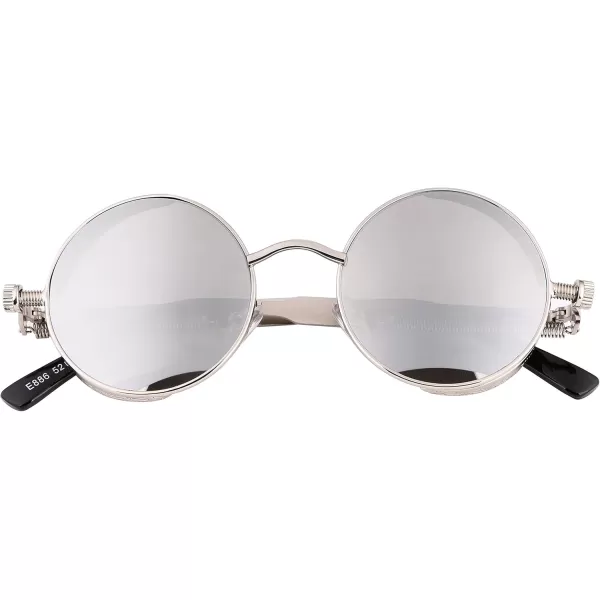 FEISEDY Retro Gothic Steampunk Sunglasses Round Metal Frame Punk Circle Inspired Shade Men B1857SilverSilver