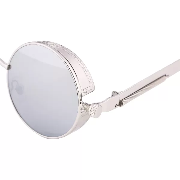 FEISEDY Retro Gothic Steampunk Sunglasses Round Metal Frame Punk Circle Inspired Shade Men B1857SilverSilver