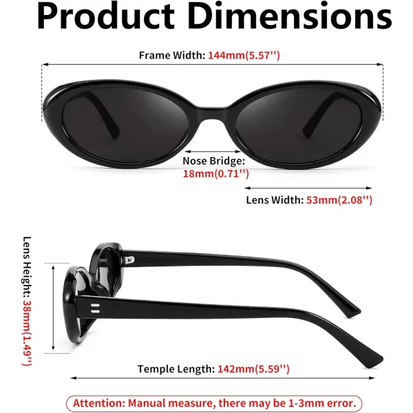 FEISEDY Retro Oval Sunglasses for Women Men 90s Small Oval Round Shades UV400 Protection Sunnies B9072Black Frame Black Lens