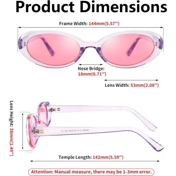 FEISEDY Retro Oval Sunglasses for Women Men 90s Small Oval Round Shades UV400 Protection Sunnies B9072Blue Frame Pink Lens