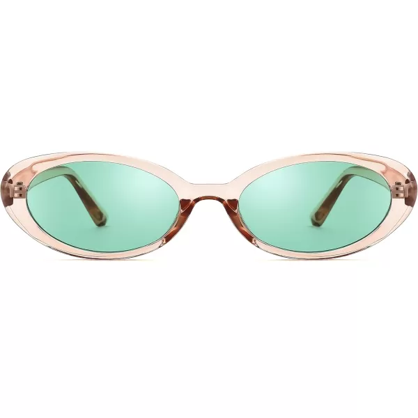 FEISEDY Retro Oval Sunglasses for Women Men 90s Small Oval Round Shades UV400 Protection Sunnies B9072Champagne Frame Green Lens