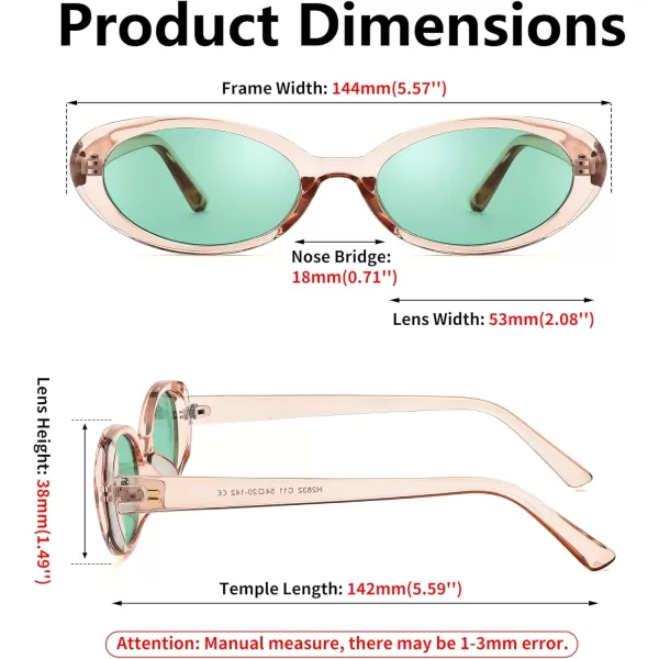 FEISEDY Retro Oval Sunglasses for Women Men 90s Small Oval Round Shades UV400 Protection Sunnies B9072Champagne Frame Green Lens
