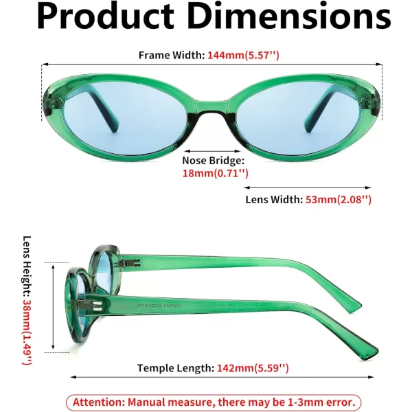 FEISEDY Retro Oval Sunglasses for Women Men 90s Small Oval Round Shades UV400 Protection Sunnies B9072Green Frame Green Lens
