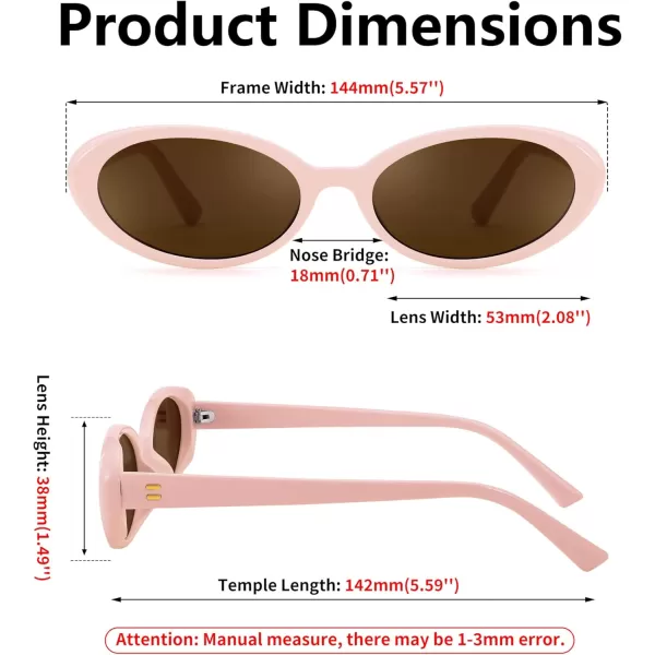 FEISEDY Retro Oval Sunglasses for Women Men 90s Small Oval Round Shades UV400 Protection Sunnies B9072Pink Frame Tea Lens