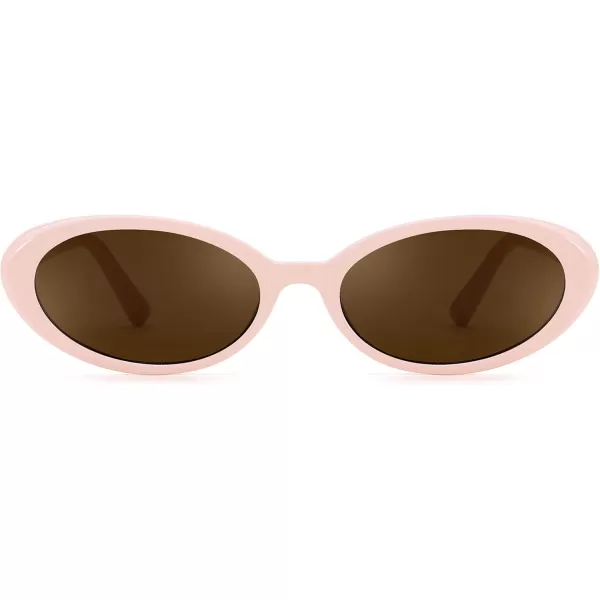FEISEDY Retro Oval Sunglasses for Women Men 90s Small Oval Round Shades UV400 Protection Sunnies B9072Pink Frame Tea Lens