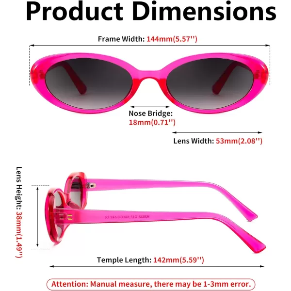 FEISEDY Retro Oval Sunglasses for Women Men 90s Small Oval Round Shades UV400 Protection Sunnies B9072Red Frame Grey Lens