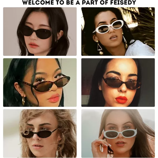 FEISEDY Retro Oval Sunglasses for Women Men 90s Small Oval Round Shades UV400 Protection Sunnies B9072Red Frame Grey Lens