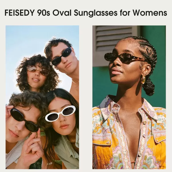 FEISEDY Retro Oval Sunglasses for Women Men 90s Small Oval Round Shades UV400 Protection Sunnies B9072Red Frame Grey Lens