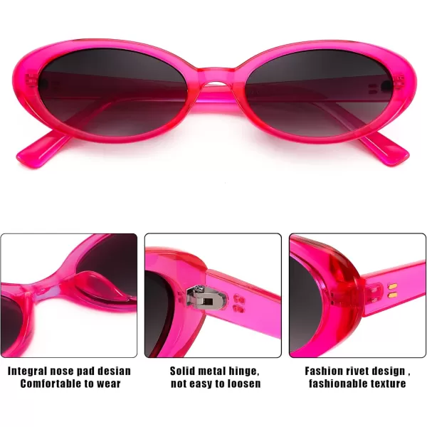 FEISEDY Retro Oval Sunglasses for Women Men 90s Small Oval Round Shades UV400 Protection Sunnies B9072Red Frame Grey Lens