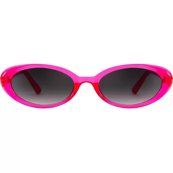 FEISEDY Retro Oval Sunglasses for Women Men 90s Small Oval Round Shades UV400 Protection Sunnies B9072Red Frame Grey Lens